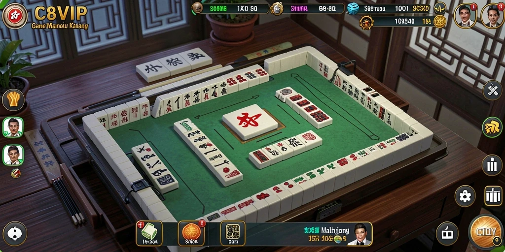 Screenshot dari gameplay seru di C8VIP yang menunjukkan ubin Mahjong.