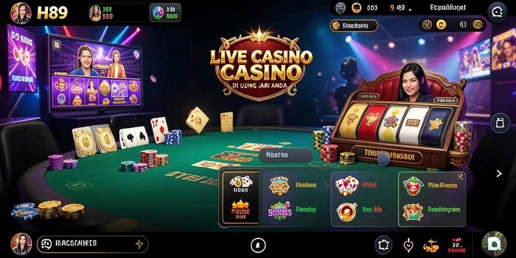 Tampilan gameplay H89 dengan dealer langsung dan suasana kasino yang immersif.