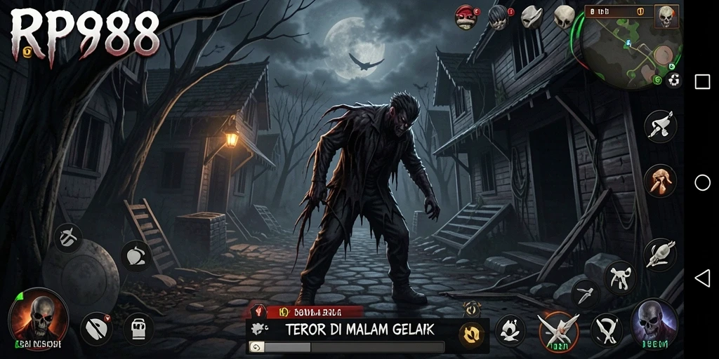 Screenshot gameplay RP888 yang menampilkan suasana horor yang mencekam.