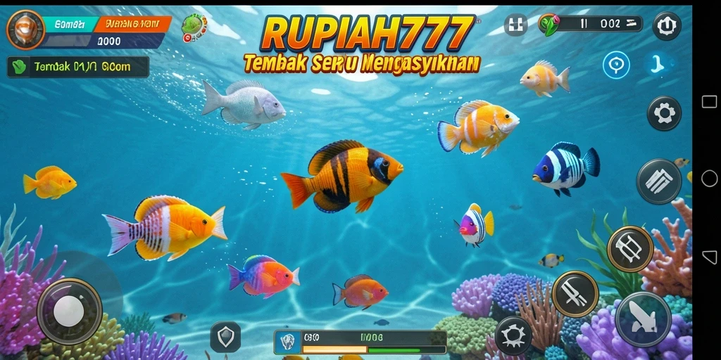 Screenshot dari gameplay Tembak Ikan di RUPIAH777 menunjukkan aksi seru menembak ikan.