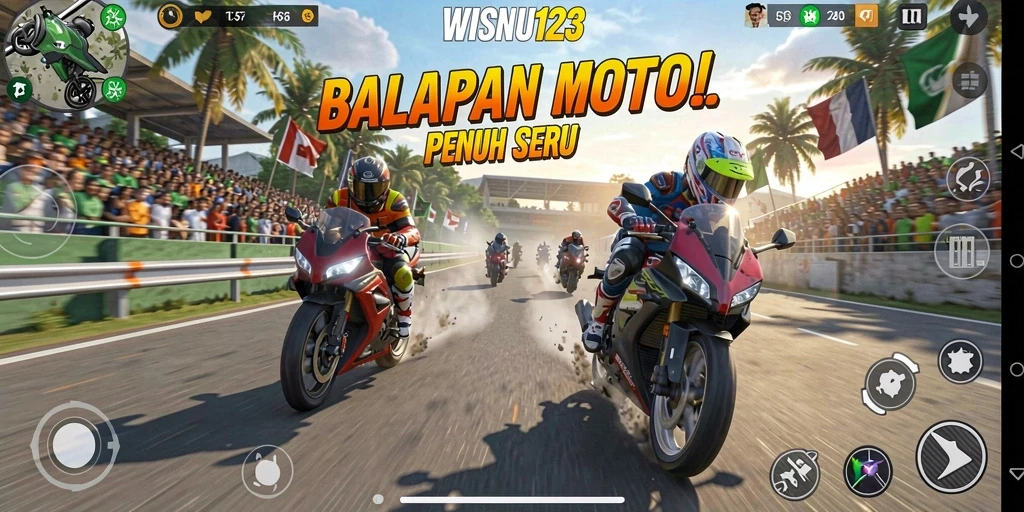 Tampilan gameplay balapan motor yang mendebarkan dan realistis.